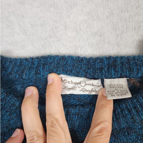 Michael Jordan x Lowell Dreyfus VTG Turquois Shetland Wool Crewneck Sweater Sz L - Picture 6 of 10